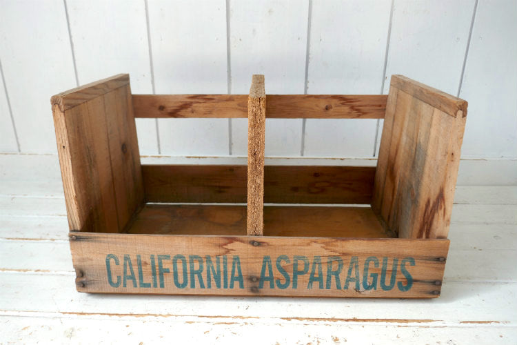 California Asparagus カリフォルニア アスパラガス 仕切り付き ヴィンテージ ウッドボックス 木箱 ベジタブルボックス USA