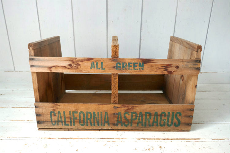 California Asparagus カリフォルニア アスパラガス 仕切り付き ヴィンテージ ウッドボックス 木箱 ベジタブルボックス USA