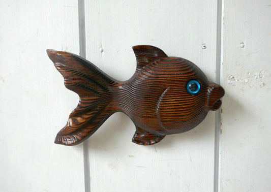 レトロ 木製 木彫り 金魚 熱帯魚 ヴィンテージ 壁飾り ウォールデコ インテリア アート USA ミッドセンチュリー