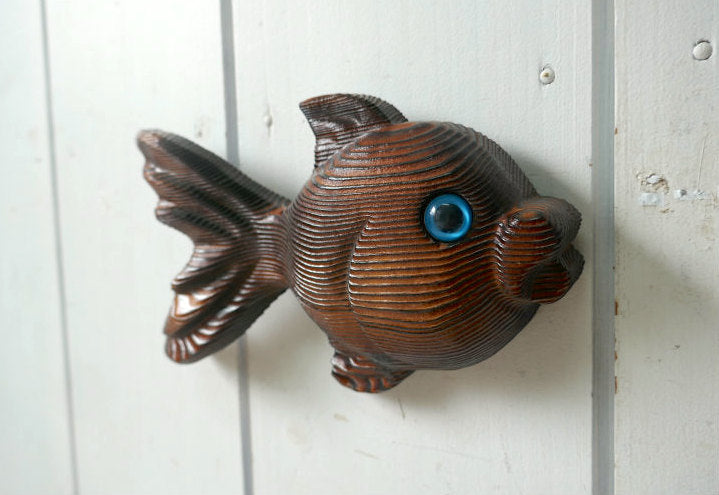 レトロ 木製 木彫り 金魚 熱帯魚 ヴィンテージ 壁飾り ウォールデコ インテリア アート USA ミッドセンチュリー