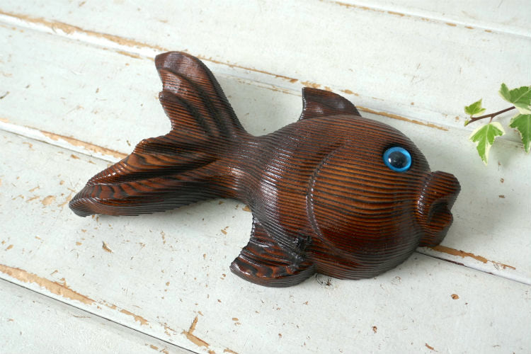レトロ 木製 木彫り 金魚 熱帯魚 ヴィンテージ 壁飾り ウォールデコ インテリア アート USA ミッドセンチュリー