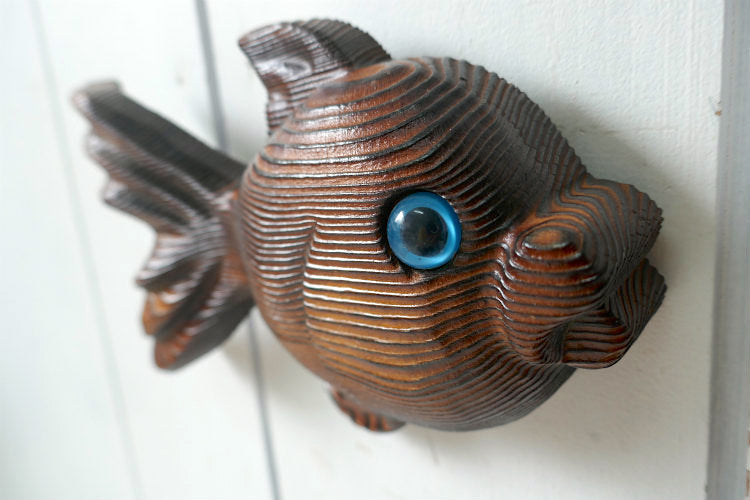 レトロ 木製 木彫り 金魚 熱帯魚 ヴィンテージ 壁飾り ウォールデコ インテリア アート USA ミッドセンチュリー