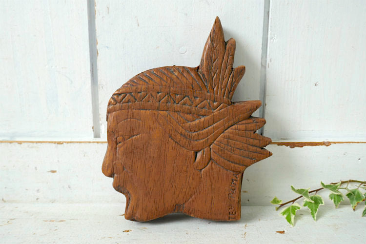 Cacique Terepaima テレパイマ インディアン 酋長 先住民 木製 アンティーク 壁飾り ウォールデコ スーベニア品