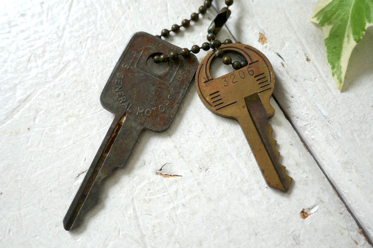 GM ゼネラルモーターズ 1966's イリノイ州 ナンバープレート型 ヴィンテージ キーホルダー 古鍵 2本付き アメ車 USA