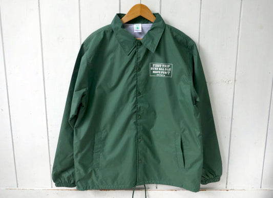 First Trip Surf All Day ファーストトリップ カレッジロゴ コーチジャケット フォレストグリーン オリジナル   裏地付 Lサイズ