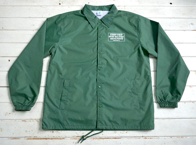 First Trip Surf All Day ファーストトリップ カレッジロゴ コーチジャケット フォレストグリーン オリジナル   裏地付 Lサイズ