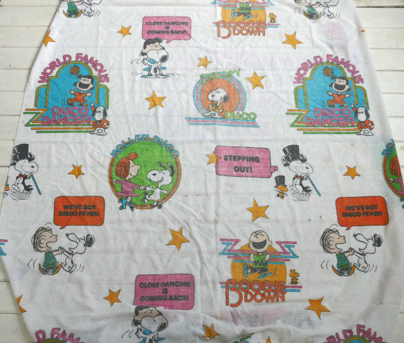 SNOOPY スヌーピー ピーナッツの仲間たち ディスコ柄 60' ヴィンテージ ユーズドシーツ ベッドシーツ(ボックスタイプ) USA