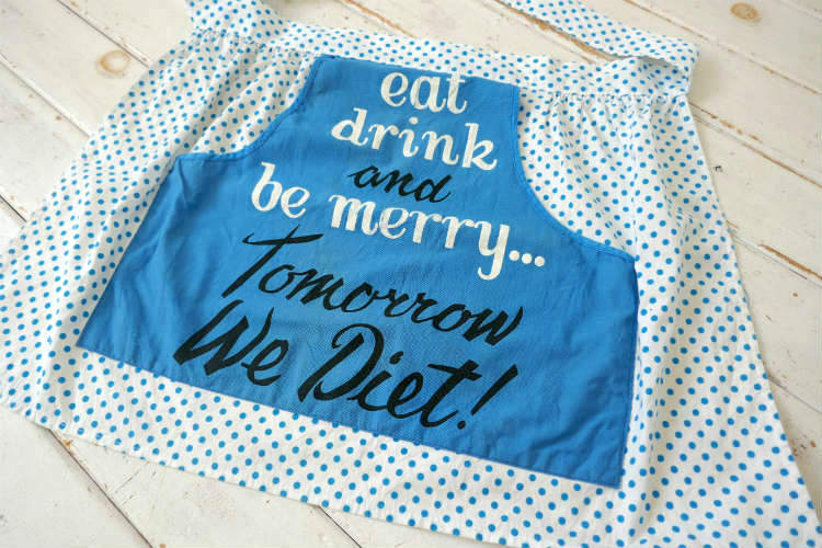 eat drink and be merry tomorrow we diet! ドット柄 コットン製 50's デッドストック ビンテージ エプロン 古着 USA