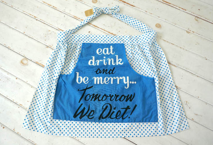 eat drink and be merry tomorrow we diet! ドット柄 コットン製 50's デッドストック ビンテージ エプロン 古着 USA