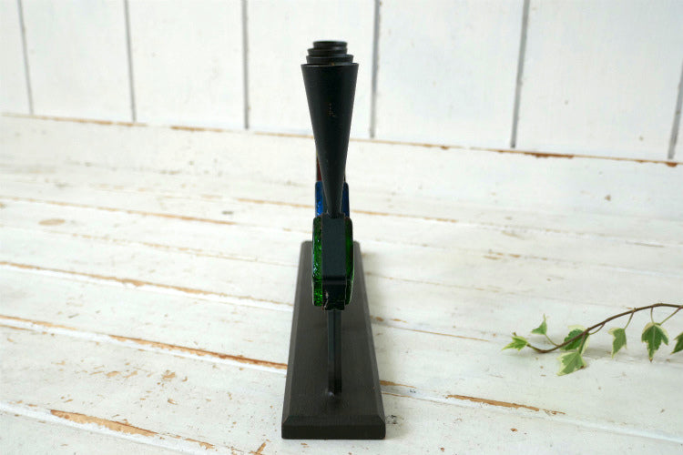 Bo Svensk スウェーデン カラーガラス アイアン製 木製 ミッドセンチュリー 60's ヴィンテージ キャンドルホルダー スタンド ロウソク立て