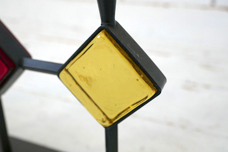 Bo Svensk スウェーデン カラーガラス アイアン製 木製 ミッドセンチュリー 60's ヴィンテージ キャンドルホルダー スタンド ロウソク立て