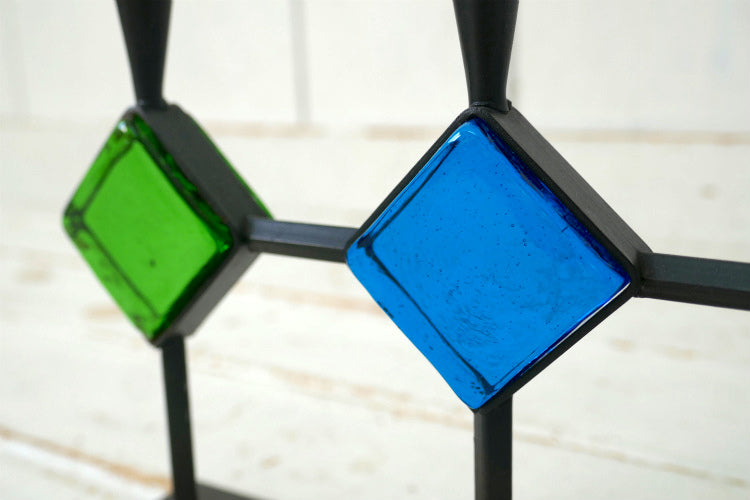 Bo Svensk スウェーデン カラーガラス アイアン製 木製 ミッドセンチュリー 60's ヴィンテージ キャンドルホルダー スタンド ロウソク立て