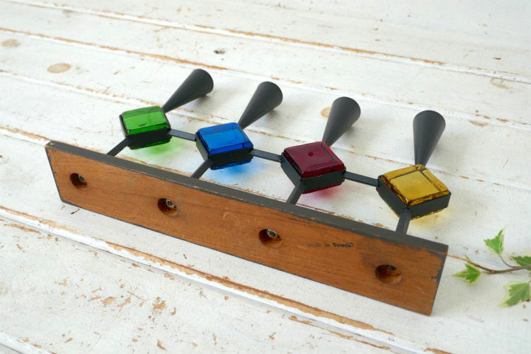 Bo Svensk スウェーデン カラーガラス アイアン製 木製 ミッドセンチュリー 60's ヴィンテージ キャンドルホルダー スタンド ロウソク立て