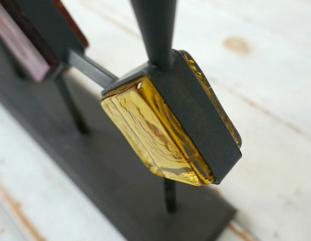 Bo Svensk スウェーデン カラーガラス アイアン製 木製 ミッドセンチュリー 60's ヴィンテージ キャンドルホルダー スタンド ロウソク立て