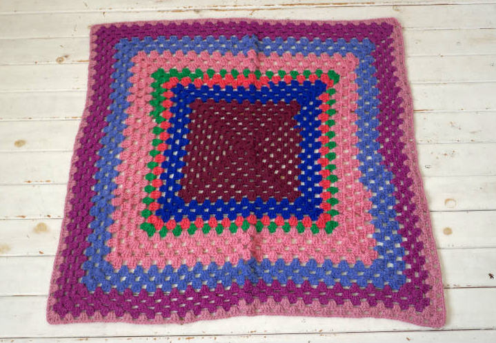 レトロ 手編みニット 8色 スクエア型 ヴィンテージ ブランケット ひざ掛け キャンプ アウトドアUSA