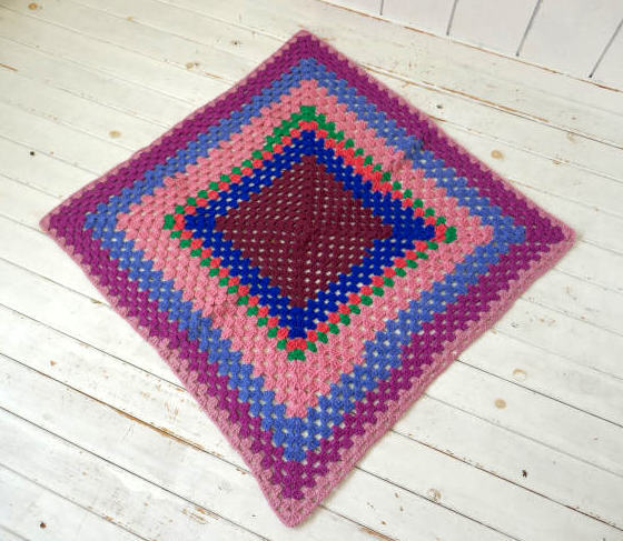 レトロ 手編みニット 8色 スクエア型 ヴィンテージ ブランケット ひざ掛け キャンプ アウトドアUSA