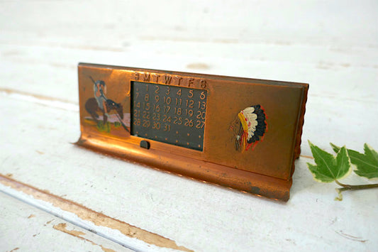 ネイティブアメリカン 酋長 インディアン コッパー製 50's ヴィンテージ デスクカレンダー 卓上カレンダー スーベニア品 USA