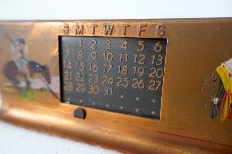 ネイティブアメリカン 酋長 インディアン コッパー製 50's ヴィンテージ デスクカレンダー 卓上カレンダー スーベニア品 USA