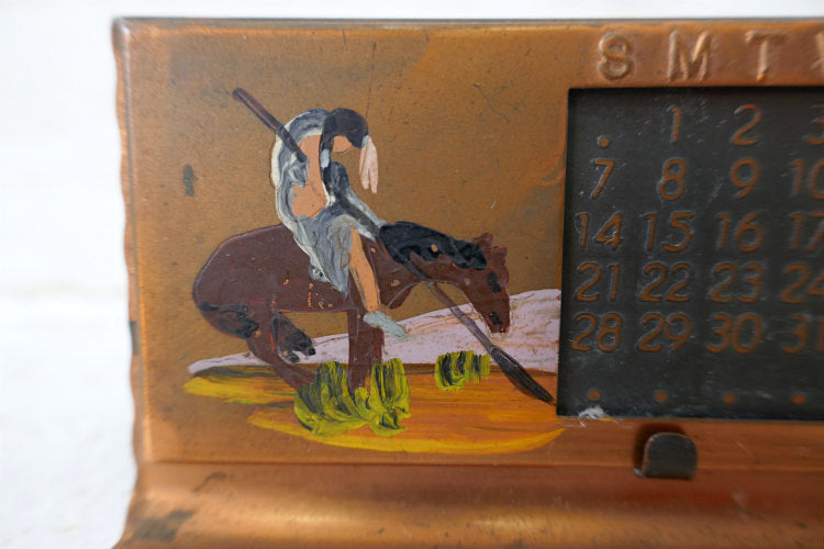 ネイティブアメリカン 酋長 インディアン コッパー製 50's ヴィンテージ デスクカレンダー 卓上カレンダー スーベニア品 USA