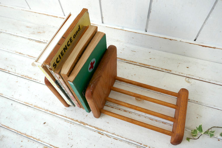 ミッドセンチュリー 木製 無垢 仕切りスライド式  ヴィンテージ ブックスタンド 本立て ブックエンド  USA