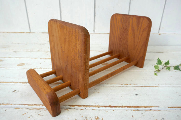 ミッドセンチュリー 木製 無垢 仕切りスライド式  ヴィンテージ ブックスタンド 本立て ブックエンド  USA