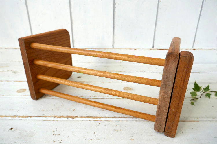 ミッドセンチュリー 木製 無垢 仕切りスライド式  ヴィンテージ ブックスタンド 本立て ブックエンド  USA