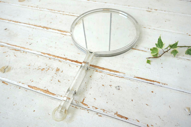 ミッドセンチュリー クリア 両面 50's ヴィンテージ ハンドミラー 手鏡 鏡 USA