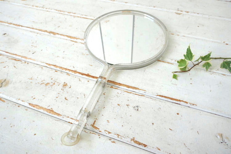 ミッドセンチュリー クリア 両面 50's ヴィンテージ ハンドミラー 手鏡 鏡 USA