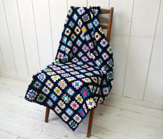 レトロ ハンドメイド モチーフ編み ヴィンテージ ニット ブランケット グラニーブランケット USA