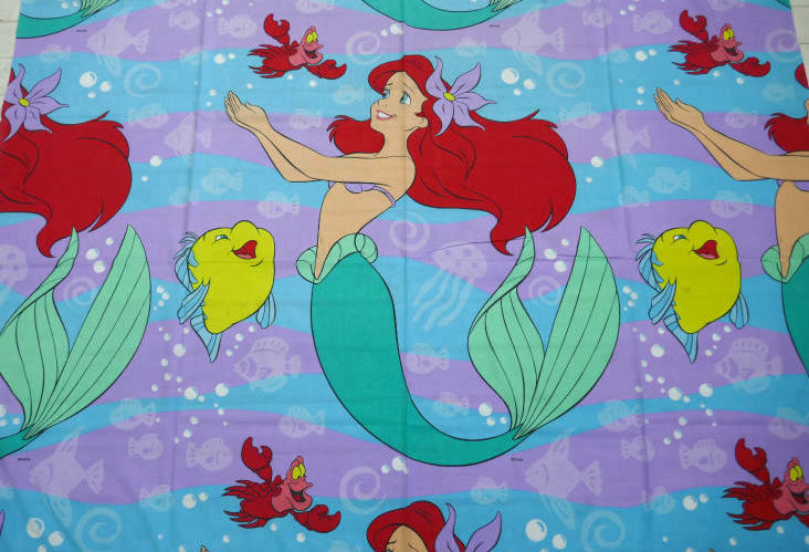 リトルマーメイド アリエル セバスチャン フランダー 大柄 ヴィンテージ ユーズドシーツ ベッドシーツ(フラットタイプ) USA 美品