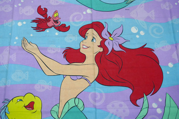 リトルマーメイド アリエル セバスチャン フランダー 大柄 ヴィンテージ ユーズドシーツ ベッドシーツ(フラットタイプ) USA 美品