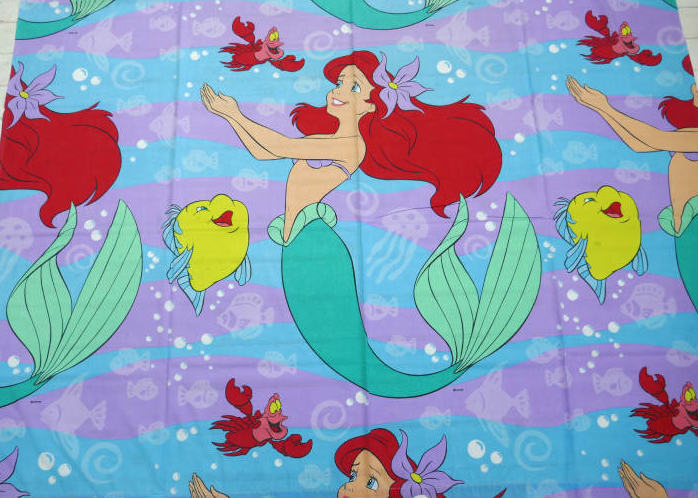 リトルマーメイド アリエル セバスチャン フランダー 大柄 ヴィンテージ ユーズドシーツ ベッドシーツ(フラットタイプ) USA 美品