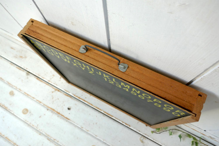 アルファベット 数字 学習用 チョーク付き 木製 収納ケース ヴィンテージ 黒板 BOX ブラックボード USA