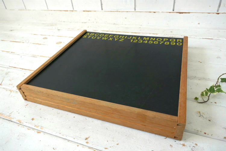 アルファベット 数字 学習用 チョーク付き 木製 収納ケース ヴィンテージ 黒板 BOX ブラックボード USA