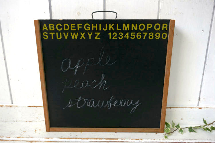 アルファベット 数字 学習用 チョーク付き 木製 収納ケース ヴィンテージ 黒板 BOX ブラックボード USA