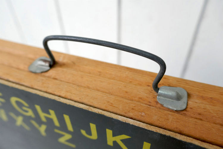 アルファベット 数字 学習用 チョーク付き 木製 収納ケース ヴィンテージ 黒板 BOX ブラックボード USA