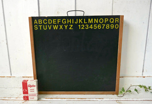 アルファベット 数字 学習用 チョーク付き 木製 収納ケース ヴィンテージ 黒板 BOX ブラックボード USA
