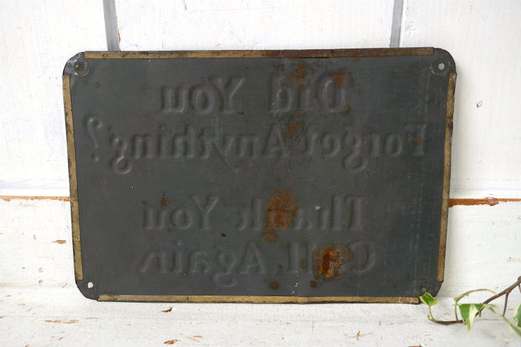 Did You Forget Anything? Thank You Call Again  ヴィンテージ OLD エンボス サイン 看板 サインプレート USA 店舗什器