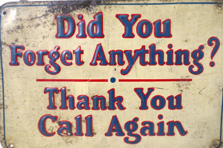 Did You Forget Anything? Thank You Call Again  ヴィンテージ OLD エンボス サイン 看板 サインプレート USA 店舗什器