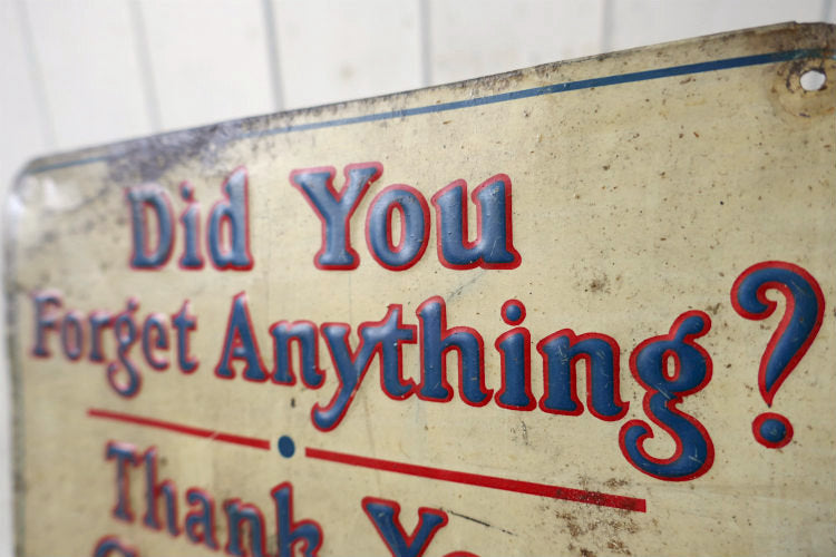 Did You Forget Anything? Thank You Call Again  ヴィンテージ OLD エンボス サイン 看板 サインプレート USA 店舗什器