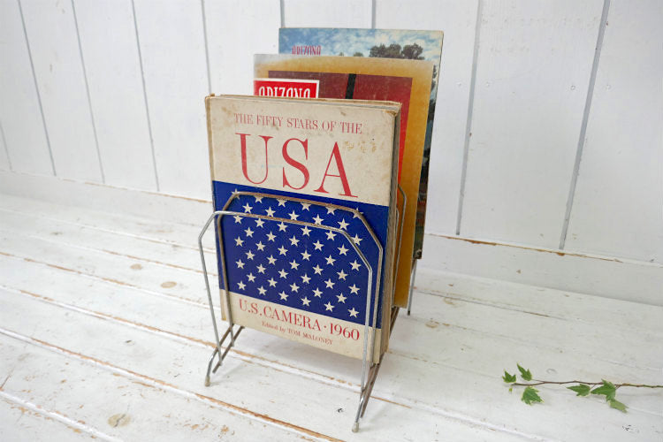 ミッドセンチュリー シルバートーン 階段式 8列 ヴィンテージ ファイルスタンド マガジンスタンド ブックスタンド USA