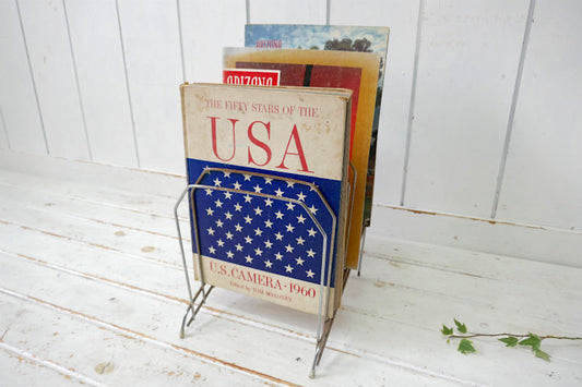 ミッドセンチュリー シルバートーン 階段式 8列 ヴィンテージ ファイルスタンド マガジンスタンド ブックスタンド USA