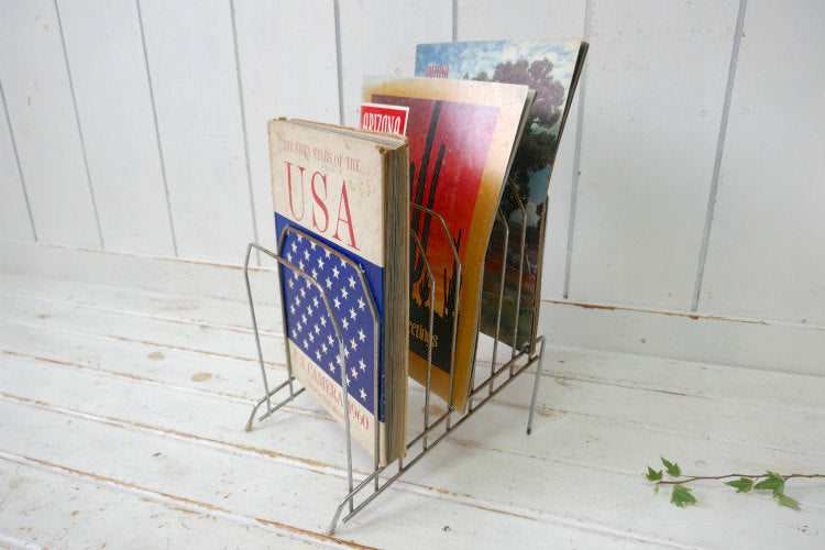 ミッドセンチュリー シルバートーン 階段式 8列 ヴィンテージ ファイルスタンド マガジンスタンド ブックスタンド USA