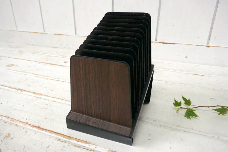 HUNTLIT-NING ウッド柄 メタル製 インダストリアル 10列 ヴィンテージ 書類スタンド ファイルスタンド カードホルダー USA