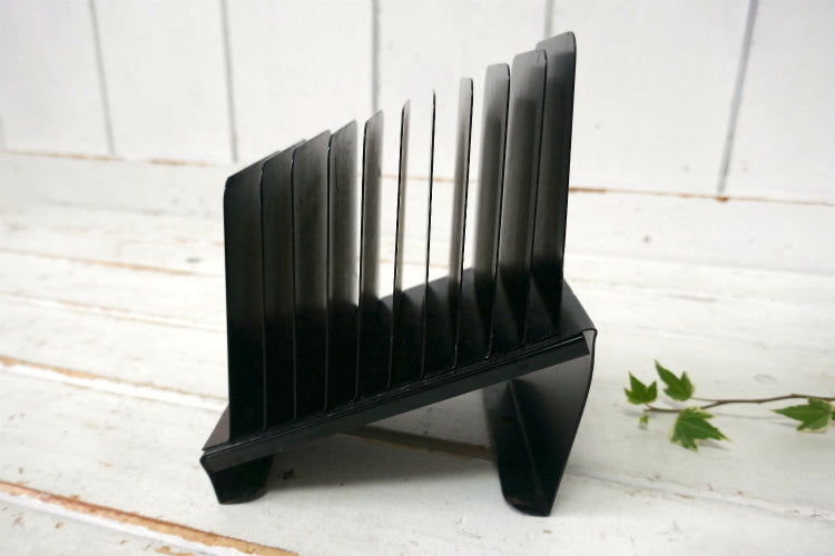 HUNTLIT-NING ウッド柄 メタル製 インダストリアル 10列 ヴィンテージ 書類スタンド ファイルスタンド カードホルダー USA