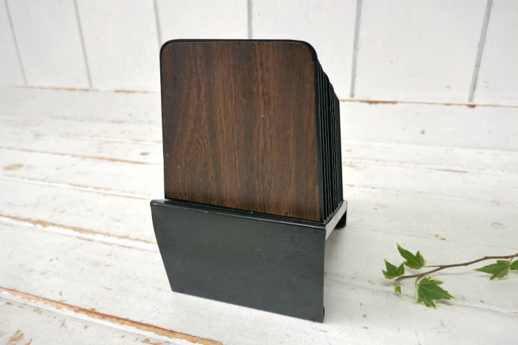 HUNTLIT-NING ウッド柄 メタル製 インダストリアル 10列 ヴィンテージ 書類スタンド ファイルスタンド カードホルダー USA