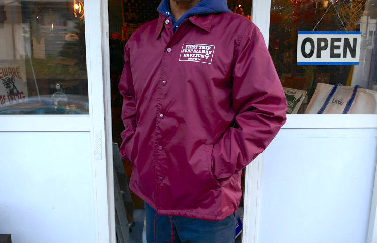 First Trip Surf All Day ファーストトリップ カレッジロゴ コーチジャケット バーガンディ オリジナル 裏地付 Lサイズ