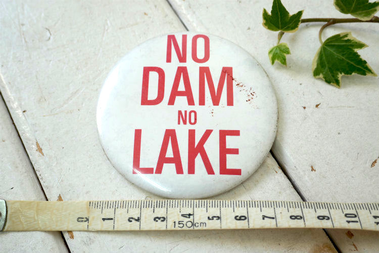 NO DAM NO LAKE ノー ダム ノー レイク湖 メッセージ 自然破壊 反対運動 アメリカン ヴィンテージ 缶バッジ　ファッション 小物 アクセサリー