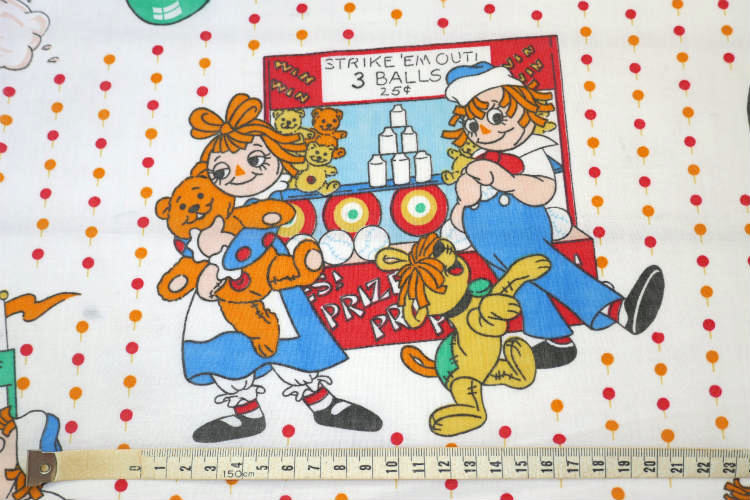 ラガディアン&アンディ レトロ 水玉 カーニバル柄 80's ヴィンテージ ユーズドシーツ フラットシーツ(1/2) USA