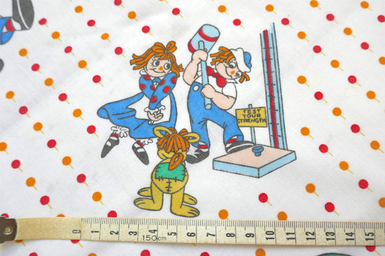 ラガディアン&アンディ レトロ 水玉 カーニバル柄 80's ヴィンテージ ユーズドシーツ フラットシーツ(1/2) USA